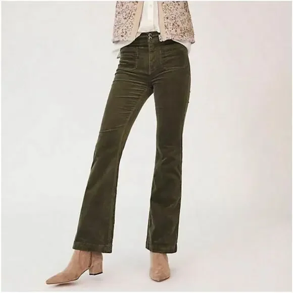 Anthropologie Pilcro Pants Womens 28 Green Moss Corduroy Trouser Bootcut Slim - Picture 15 of 15